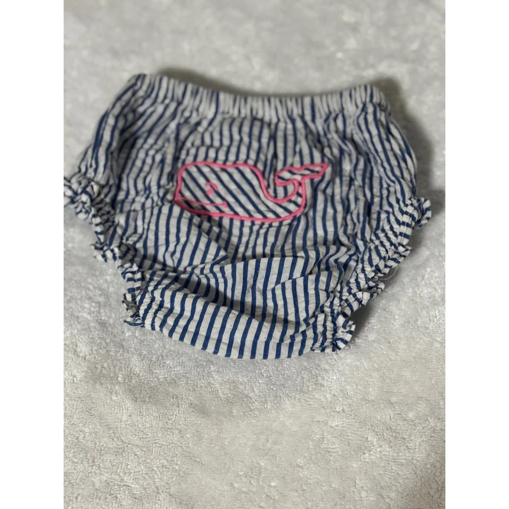 Vineyard Vines Baby Girls Blue White Seersucker Whale Diaper Cover Bloomer 6-12M